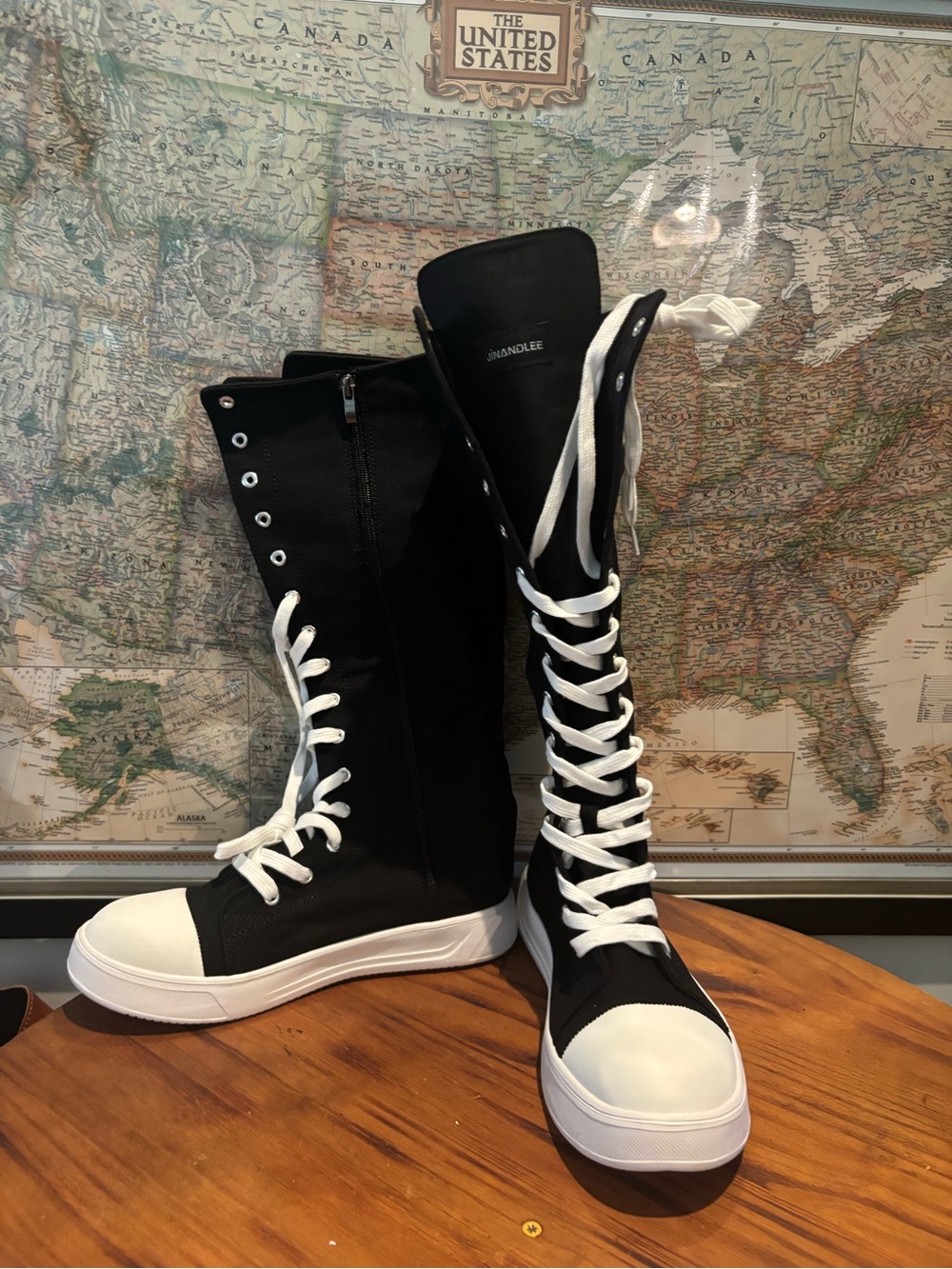 High-Top Knee-Length Lace-Up Sneakers - Black/White